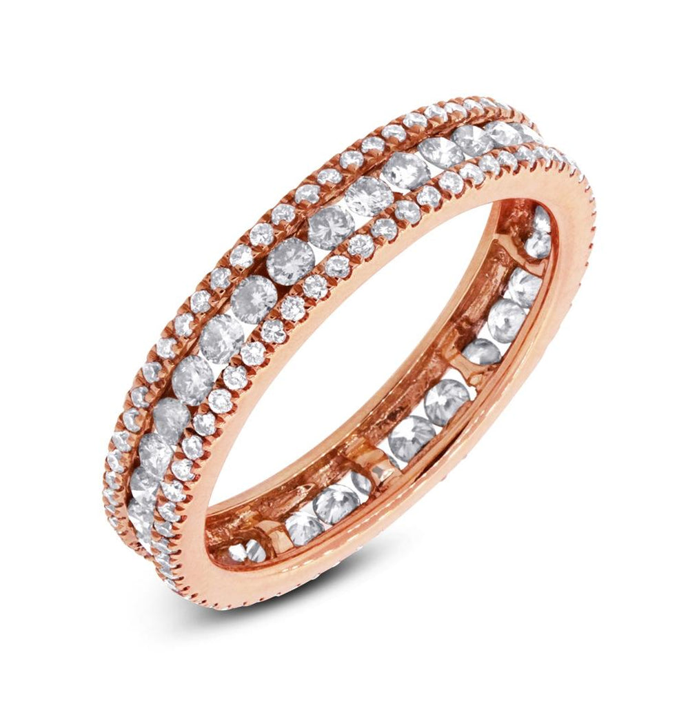 1.09 Ctw 18k Rose Gold White And Champagne Diamond Eternity Band Size 5.5