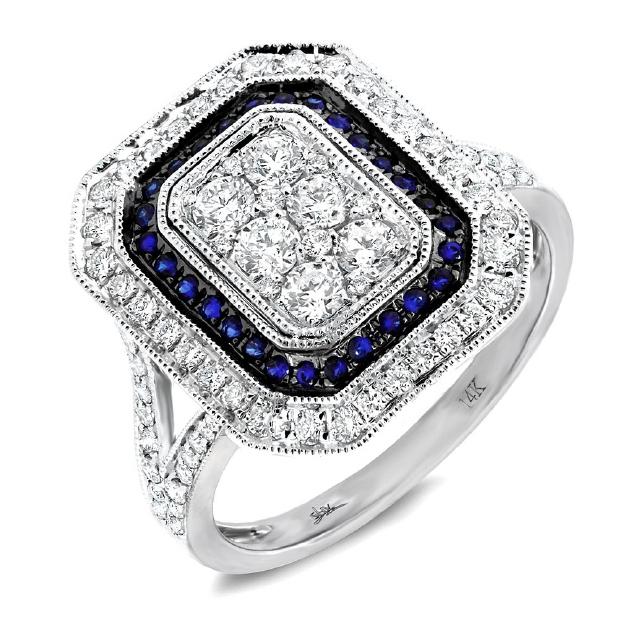 1.10 Ctw Diamond And 0.20 Ctw Blue Sapphire 14k White Gold Ring