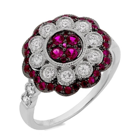 0.55 Ctw Diamond And 0.58 Ctw Ruby 14k White Gold Ring