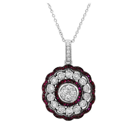 0.66 Ctw Diamond And 0.44 Ctw Ruby 14k White Gold Pendant Necklace With 18 Inch Chain