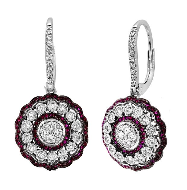 0.72 Ctw Diamond And 0.33 Ctw Ruby 14k White Gold Earring