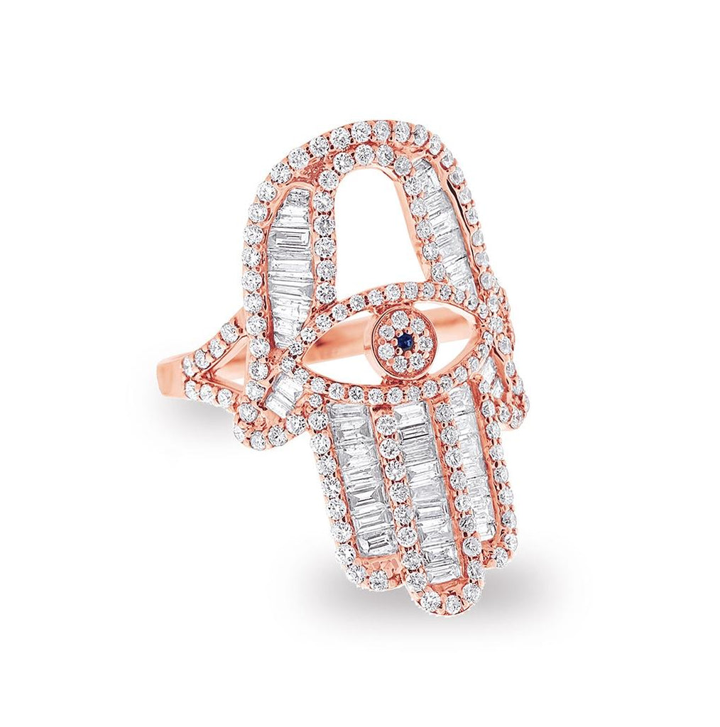 1.64 Ctw 14k Rose Gold Diamond Hamsa Ring