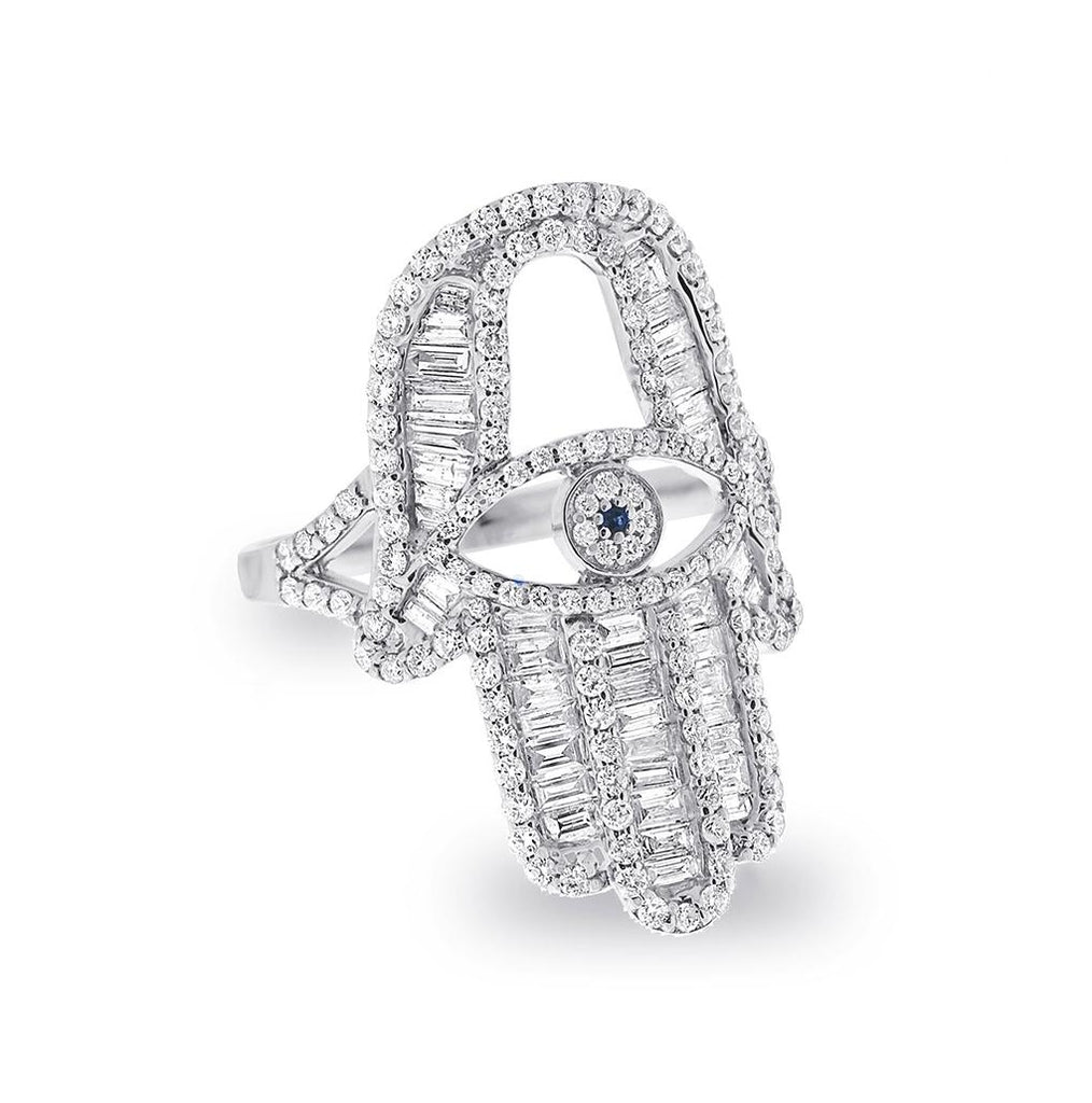 1.64 Ctw 14k White Gold Diamond Hamsa Ring