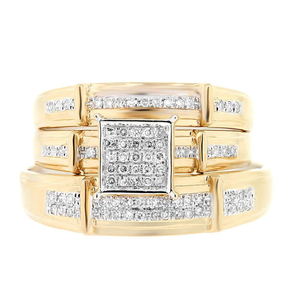 0.25 Ctw 14k Yellow Gold Diamond Trio Wedding Bridal Set  Pave