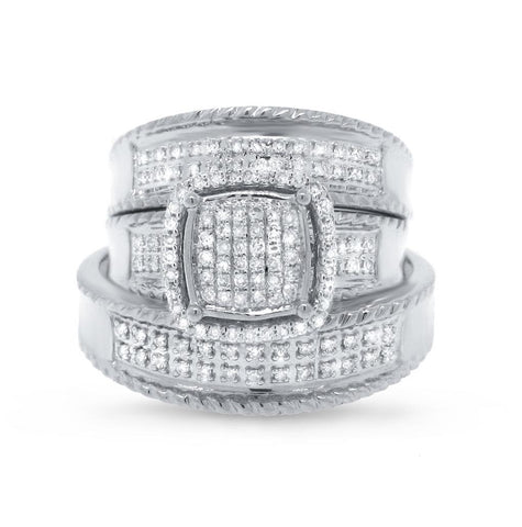 0.38 Ctw 14k White Gold Diamond Trio Wedding Bridal Set  Pave