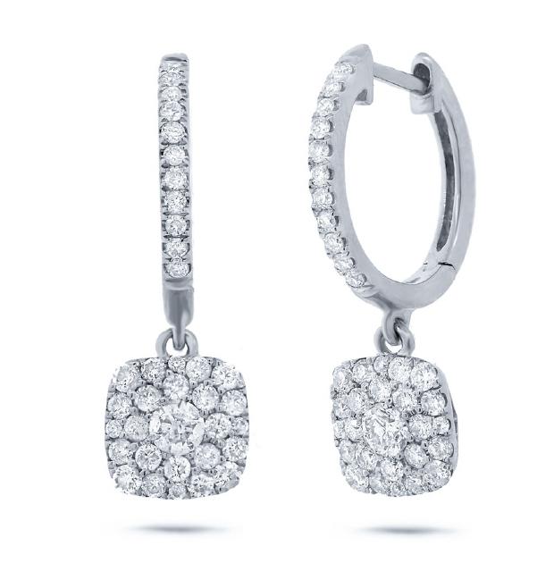 1.20 Ctw 14k White Gold Diamond Cluster Earring