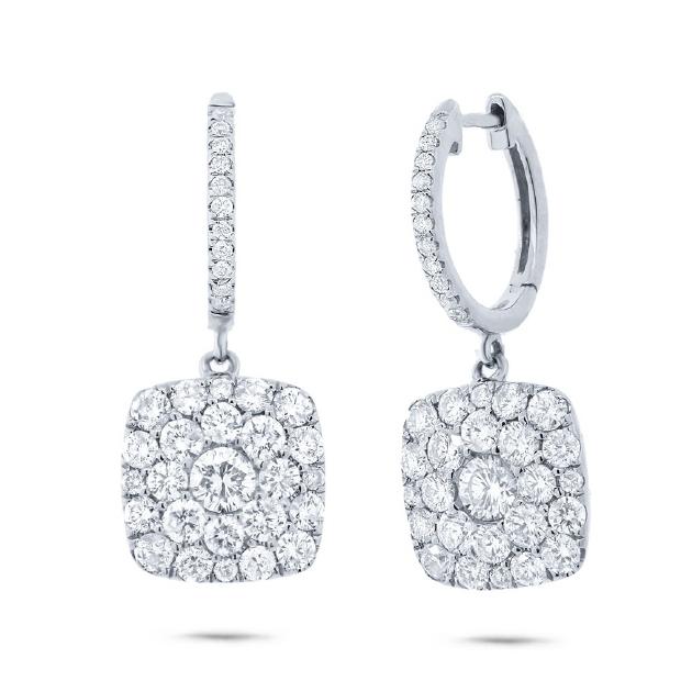 2.10 Ctw 14k White Gold Diamond Cluster Earring