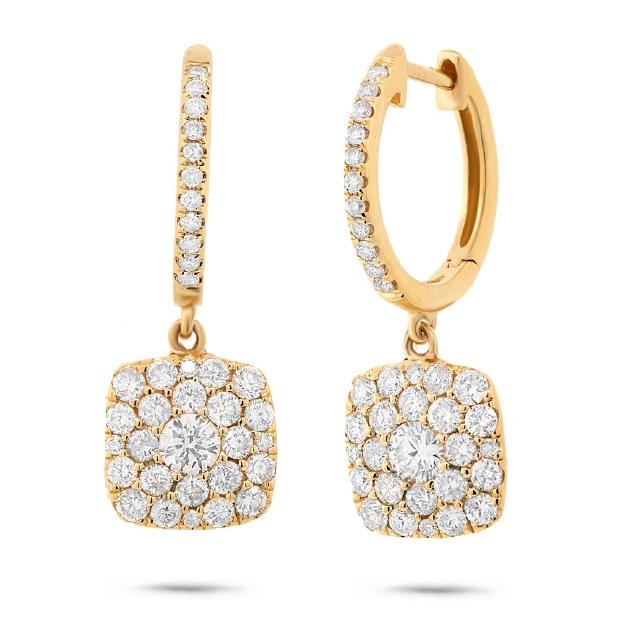 1.20 Ctw 14k Yellow Gold Diamond Cluster Earring