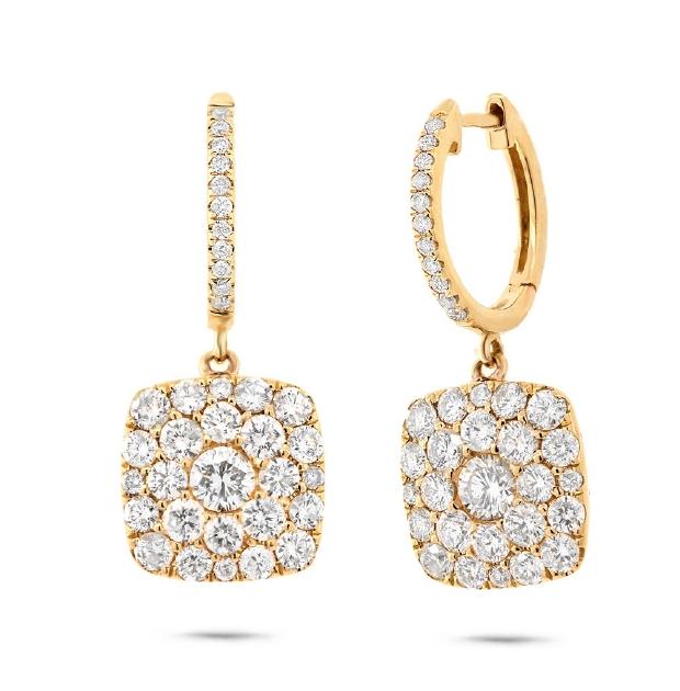 2.10 Ctw 14k Yellow Gold Diamond Cluster Earring