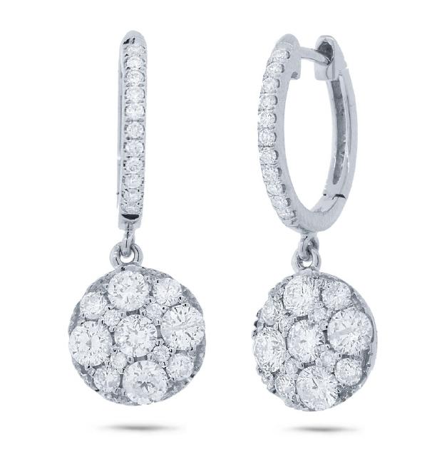 1.30 Ctw 14k White Gold Diamond Cluster Earring