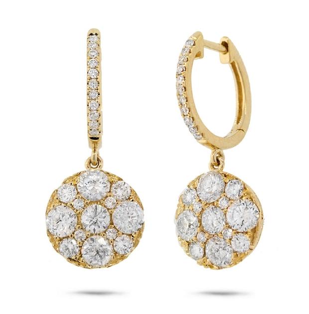 2.20 Ctw 14k Yellow Gold Diamond Cluster Earring