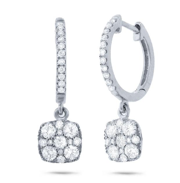 0.70 Ctw 14k White Gold Diamond Cluster Earring