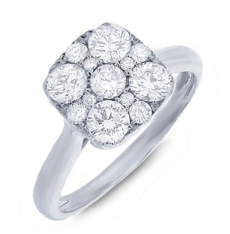 1.20 Ctw 14k White Gold Diamond Cluster Womens Ring