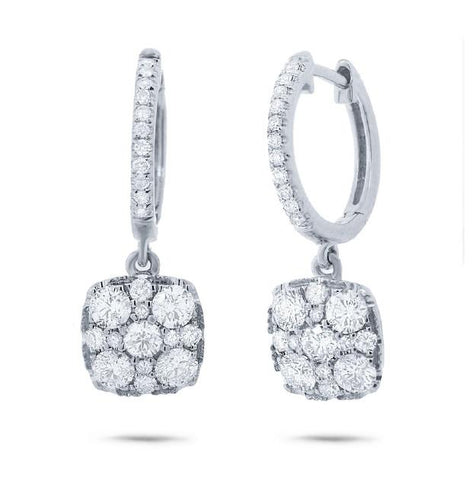 1.20 Ctw 14k White Gold Diamond Cluster Earring