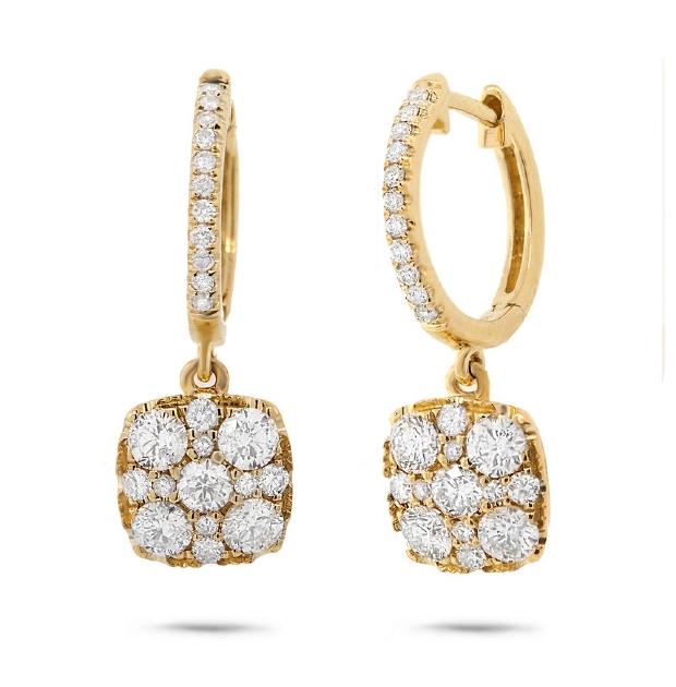 1.20 Ctw 14k Yellow Gold Diamond Cluster Earring