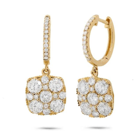 2.45 Ctw 14k Yelllow Gold Diamond Cluster Earring