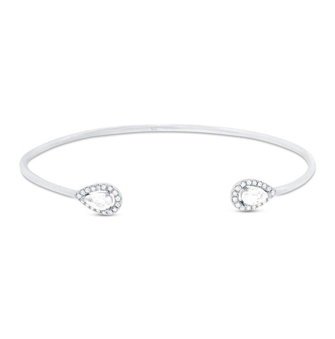 0.13 Ctw Diamond And 0.44 Ctw White Topaz 14k White Gold Bangle Bracelet