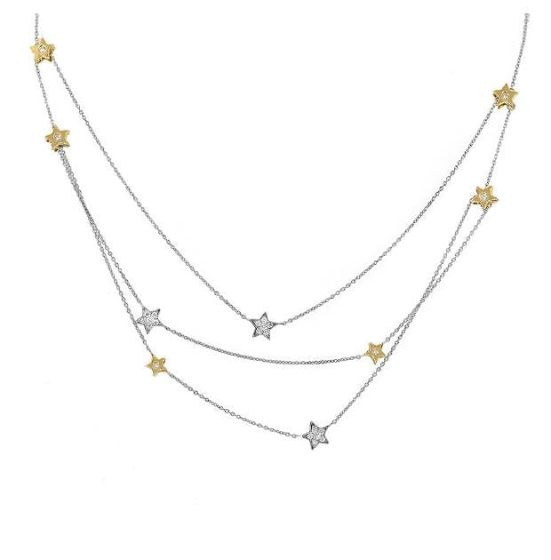 0.41 Ctw 14k Two-tone Gold Diamond Star Necklace