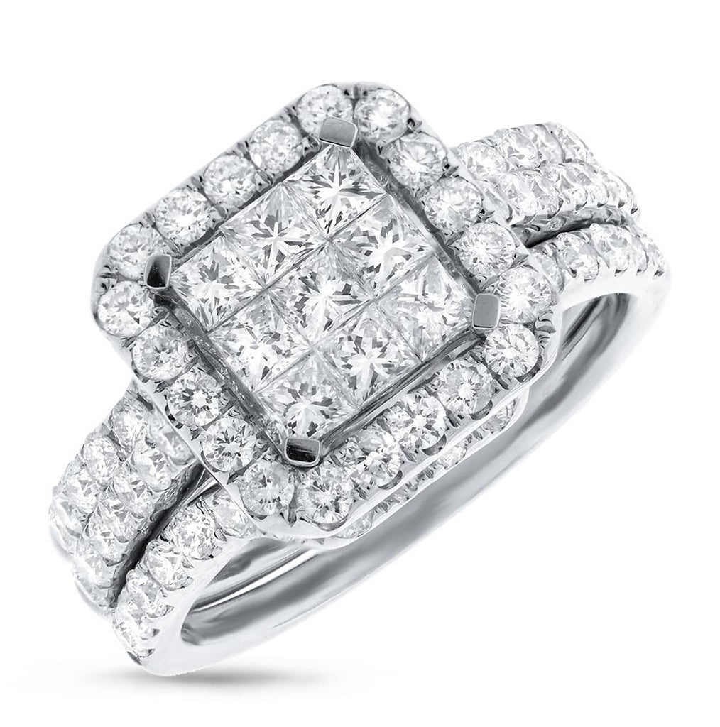 2.04 Ctw 14k White Gold Diamond Invisible Womens Ring 3-pc