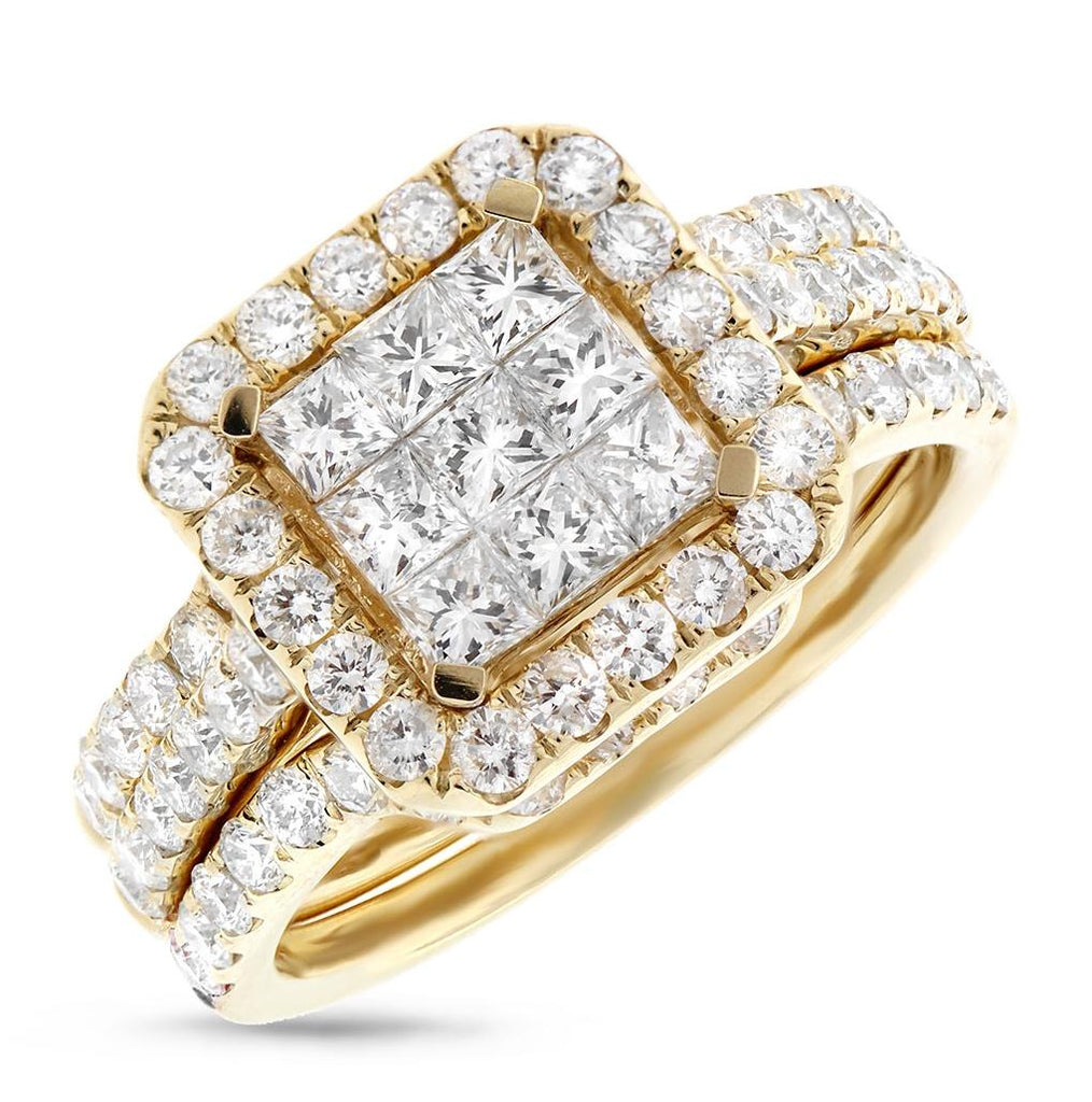 2.04 Ctw 14k Yellow Gold Diamond Invisible Womens Ring 3-pc