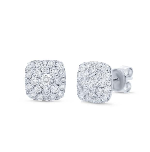 1.02 Ctw 14k White Gold Diamond Cluster Earring