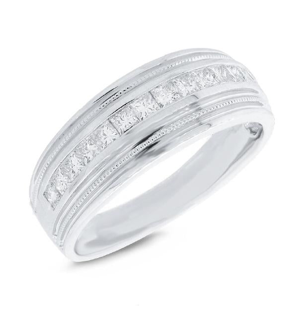 0.83 Ctw 14k White Gold Diamond Princess Cut Mens Band