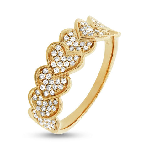 0.30 Ctw 14k Yellow Gold Diamond Pave Heart Womens Ring