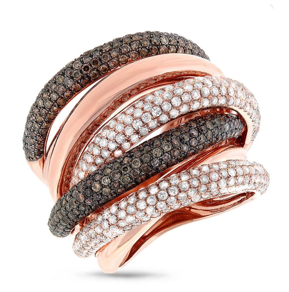 3.49 Ctw 14k Rose Gold White And Champagne Diamond Bridge Ring