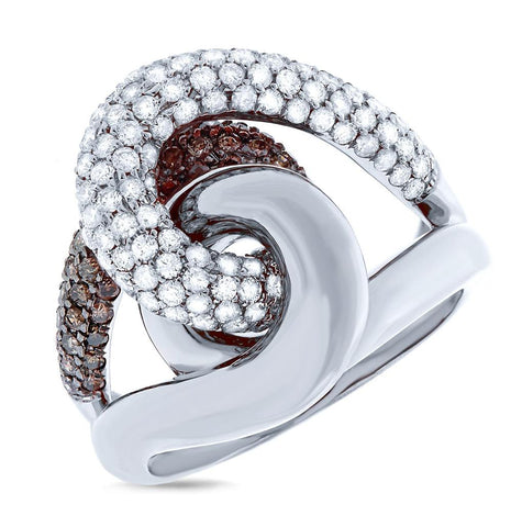 1.56 Ctw 14k White Gold White And Champagne Diamond Knot Ring