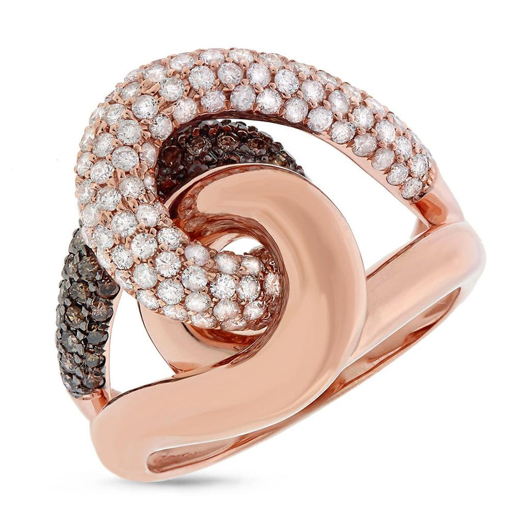 1.56 Ctw 14k Rose Gold White And Champagne Diamond Knot Ring