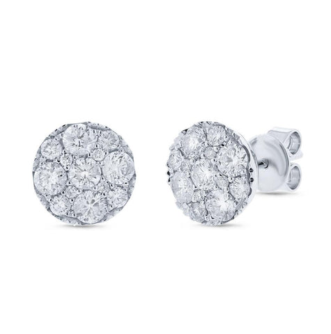 1.06 Ctw 14k White Gold Diamond Cluster Earring