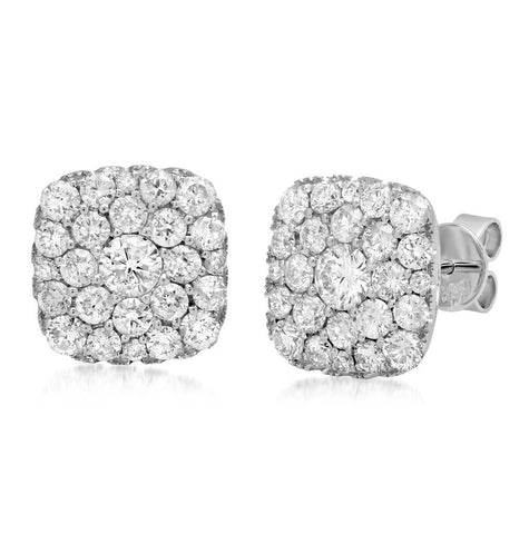 1.95 Ctw 14k White Gold Diamond Cluster Earring