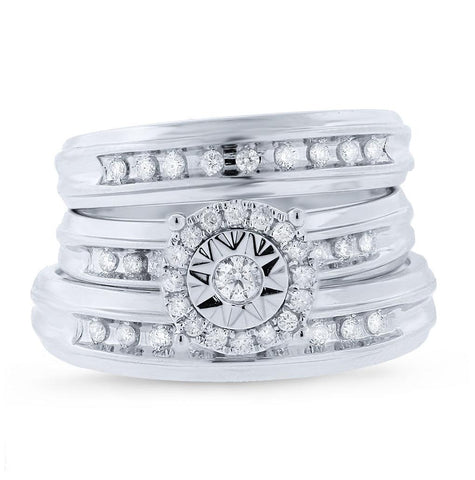 0.43 Ctw 14k White Gold Diamond Trio Wedding Bridal Set