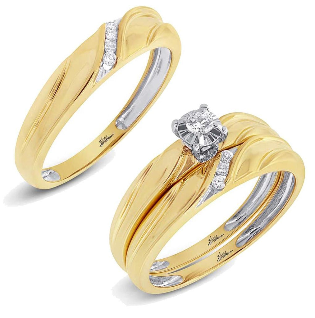 0.19 Ctw 14k Yellow Gold Diamond Trio Wedding Bridal Set