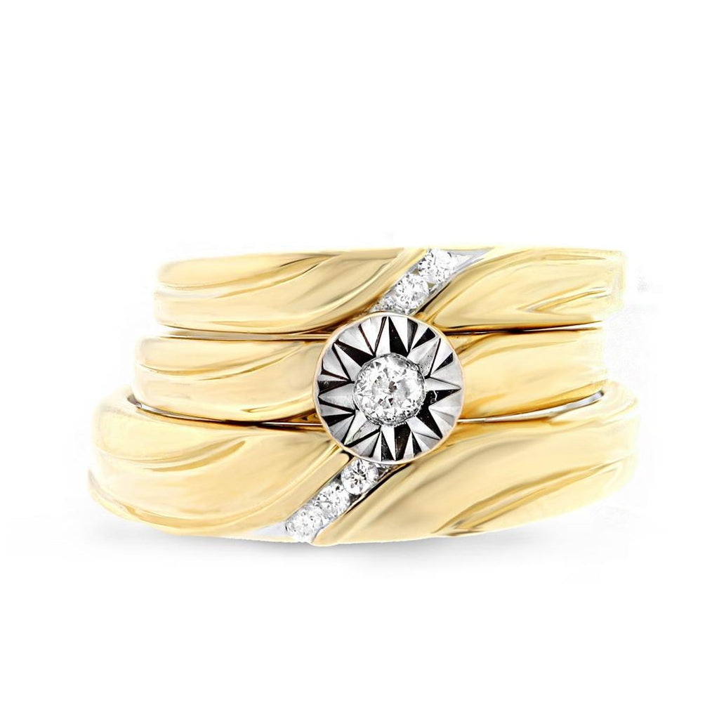 0.19 Ctw 14k Yellow Gold Diamond Trio Wedding Bridal Set