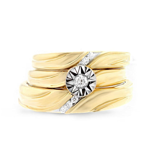 0.19 Ctw 14k Yellow Gold Diamond Trio Wedding Bridal Set