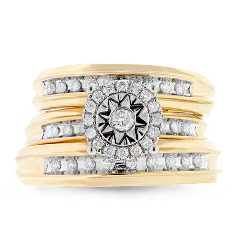 0.43 Ctw 14k Yellow Gold Diamond Trio Wedding Bridal Set