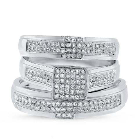 0.44 Ctw 14k White Gold Diamond Trio Wedding Bridal Set  Pave