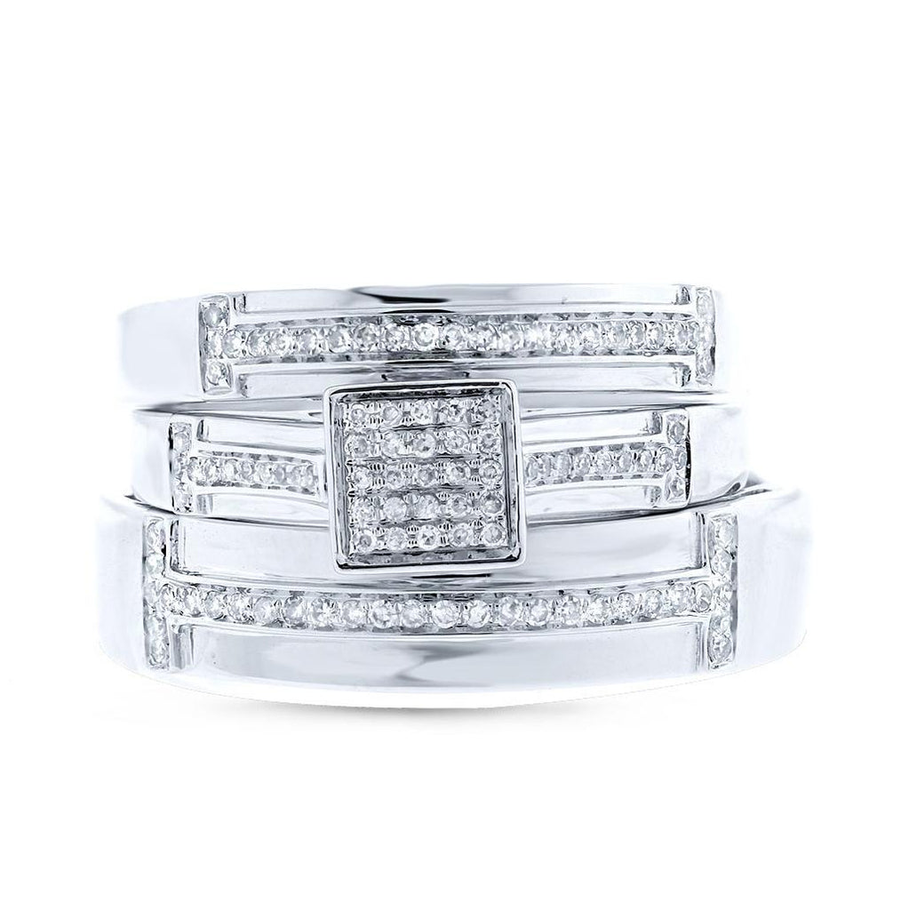 0.26 Ctw 14k White Gold Diamond Trio Wedding Bridal Set  Pave