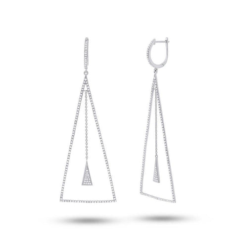 0.88 Ctw 14k White Gold Diamond Triangle Earring