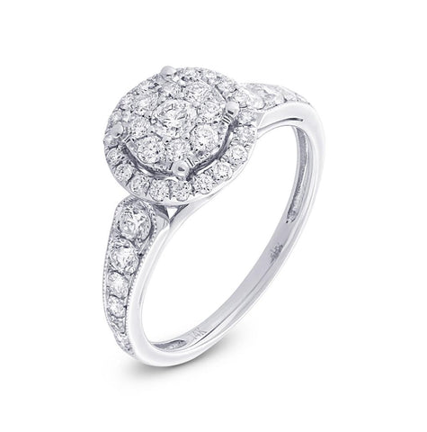 0.89 Ctw 14k White Gold Diamond Cluster Womens Ring