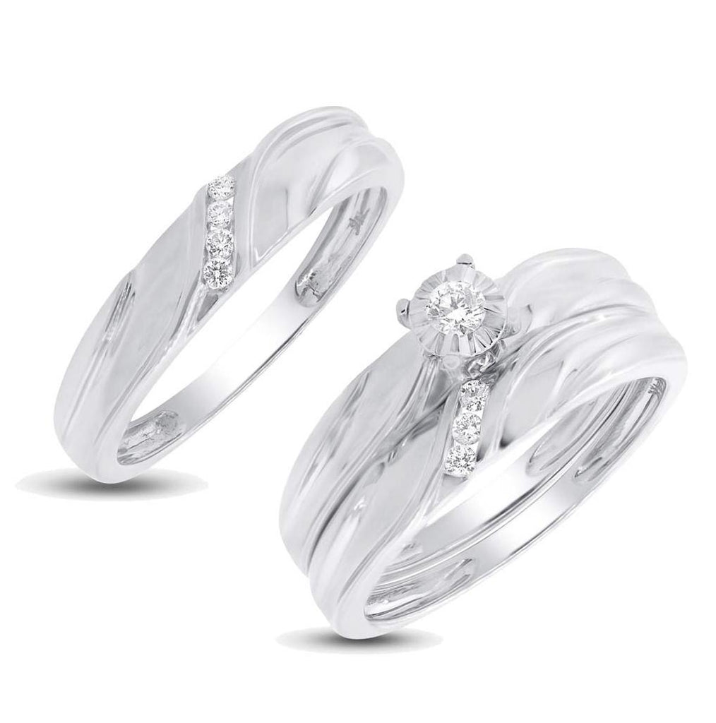 0.19 Ctw 14k White Gold Diamond Trio Wedding Bridal Set