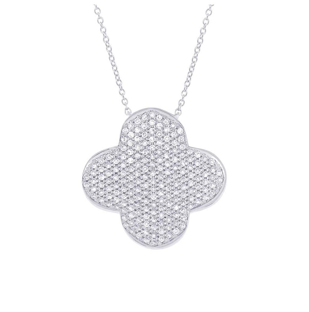 0.63 Ctw 14k White Gold Diamond Pave Clover Necklace