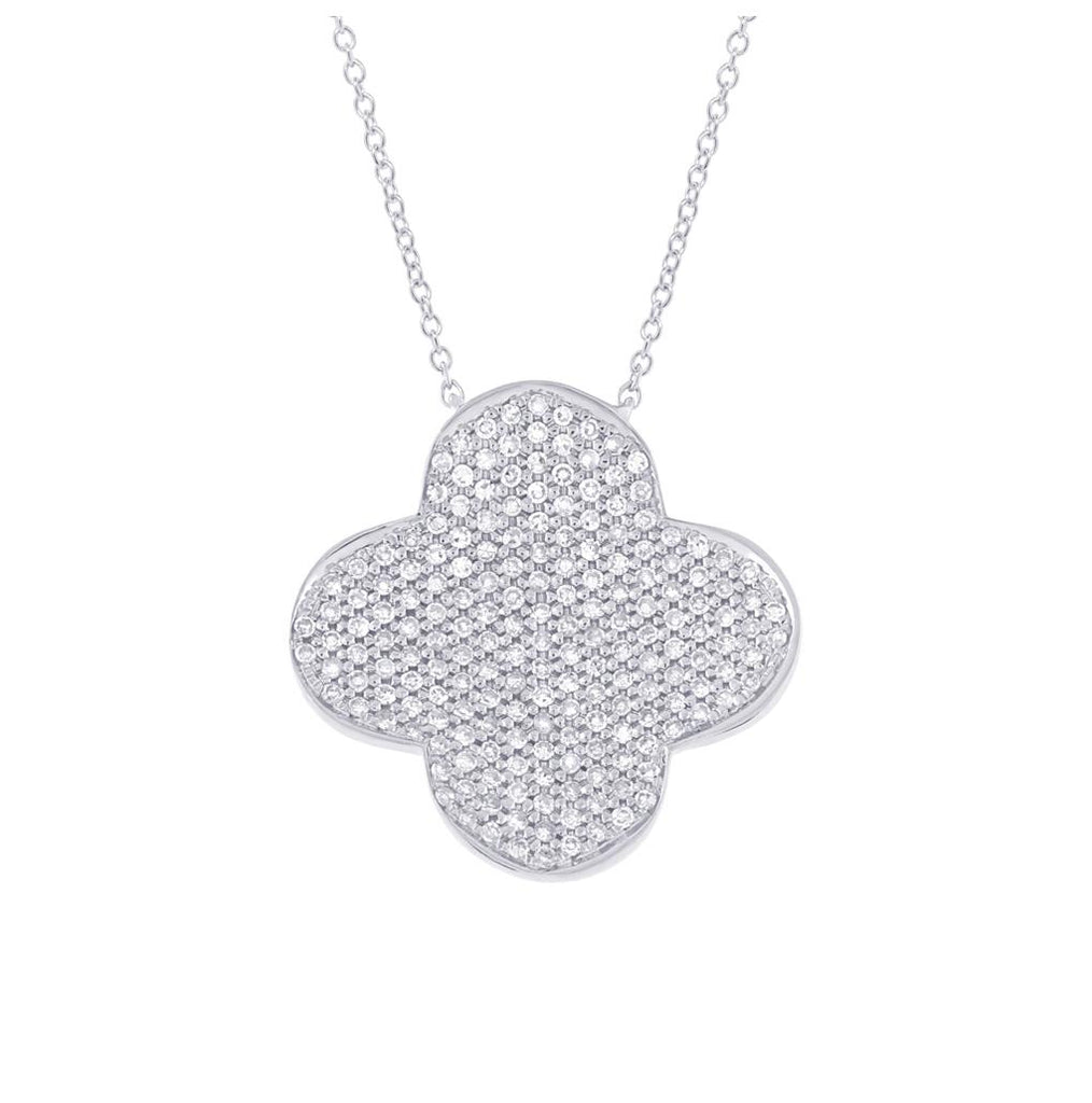 0.63 Ctw 14k White Gold Diamond Pave Clover Necklace