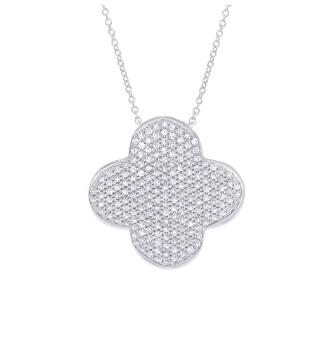 0.63 Ctw 14k White Gold Diamond Pave Clover Necklace