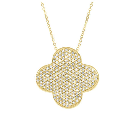 0.63 Ctw 14k Yellow Gold Diamond Pave Clover Necklace