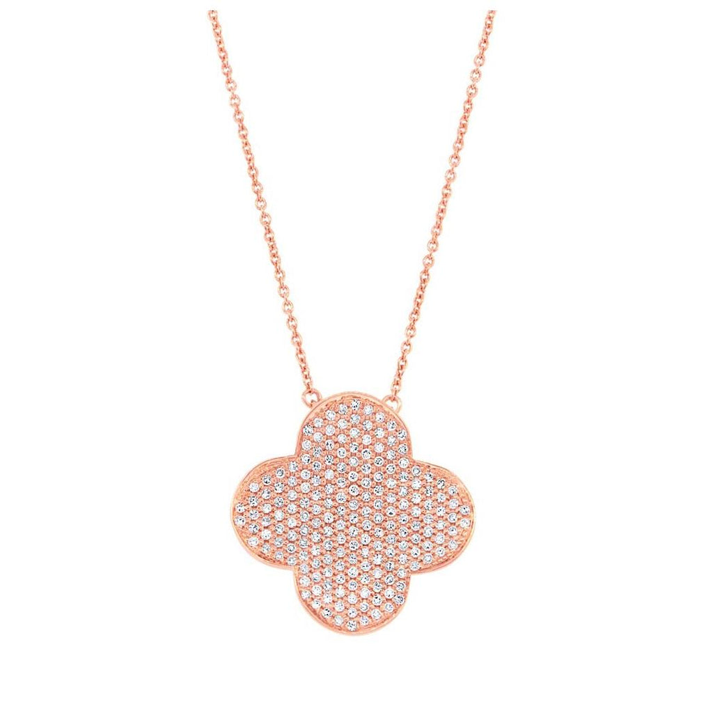 0.63 Ctw 14k Rose Gold Diamond Pave Clover Necklace