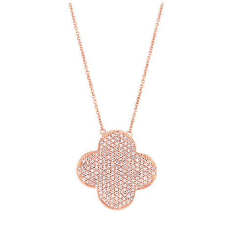 0.63 Ctw 14k Rose Gold Diamond Pave Clover Necklace