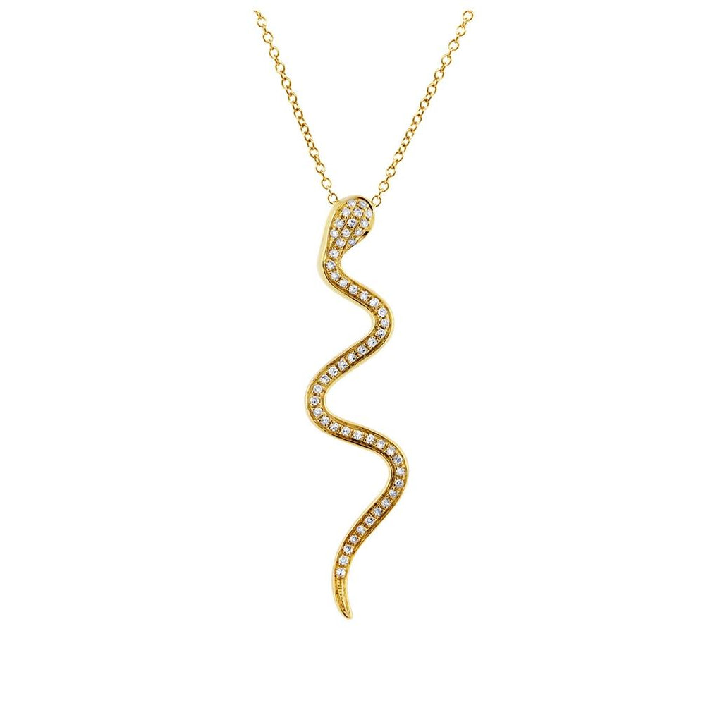 0.19 Ctw 14k Yellow Gold Diamond Snake Pendant Necklace With 18 Inch Chain