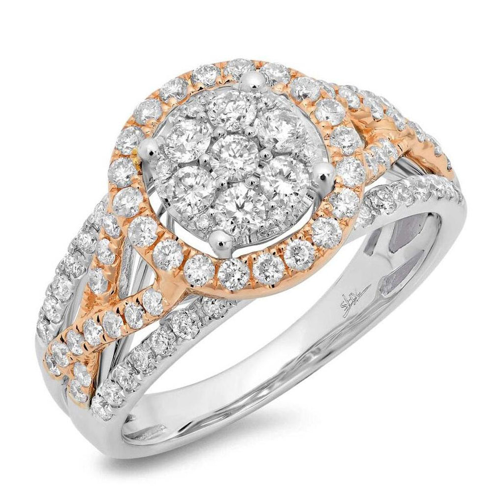 1.02 Ctw 14k Two-tone Rose Gold Diamond Womens Cluster Ring